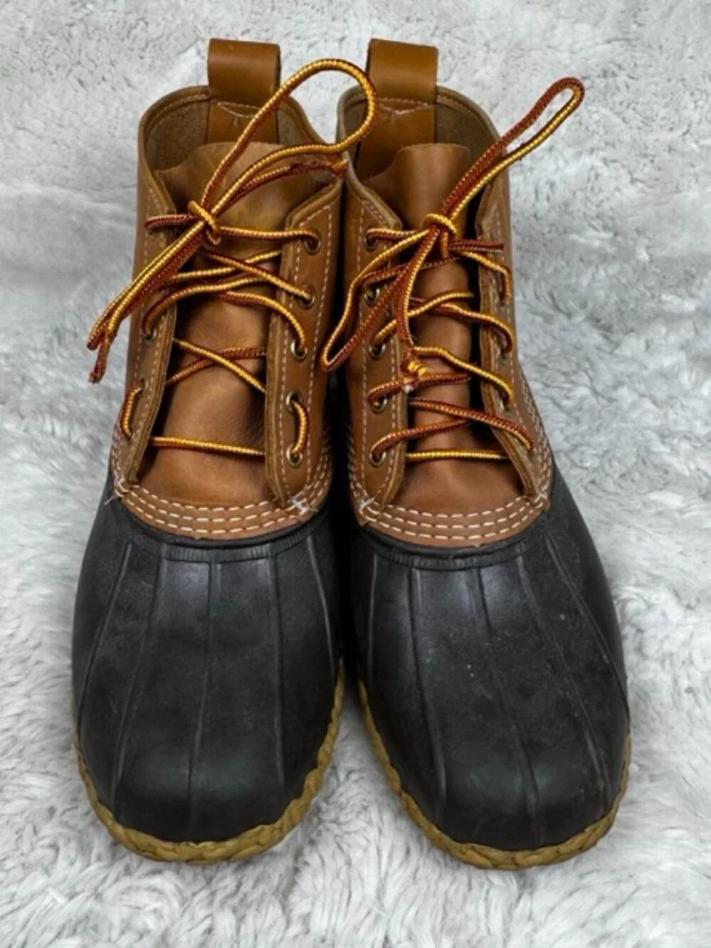 L.L. Bean Men's Duck Boots Brown Leather Rubber Made in USA Maine Size 10 M